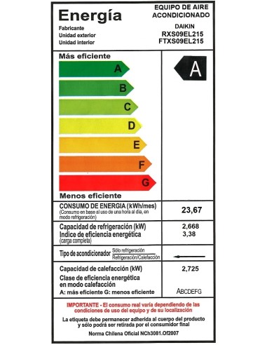 Aire acondicionado Frío-Calor Daikin Inverter 09.000 BTU wifi
