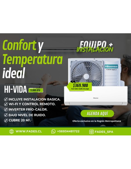 Aire Acondicionado Hisense Hi Vida 9.000 + instalación