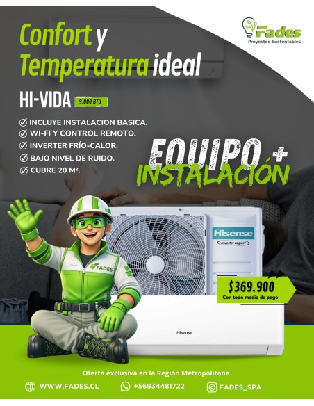 Aire Acondicionado Hisense Hi Vida 9.000 + instalación