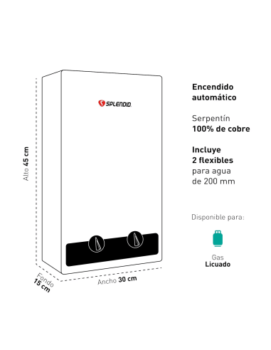 Calefont 6 litros Gas licuado Tiro natural Splendid