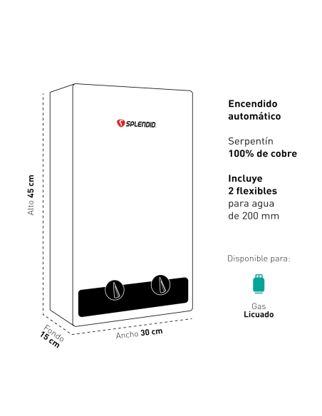 Calefont 6 litros Gas licuado Tiro natural Splendid